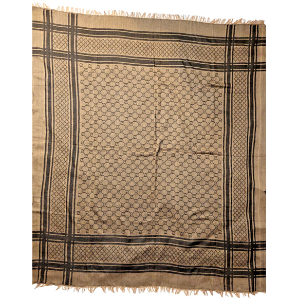 Gucci Brown & Beige GG Logo Print Wrap Shawl Scarf Pre-owned - Picture 5 of 16